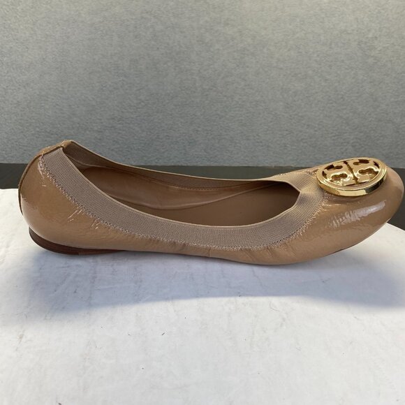 Tory Burch Tan Flats with Gold Logo - Picture 8 of 9